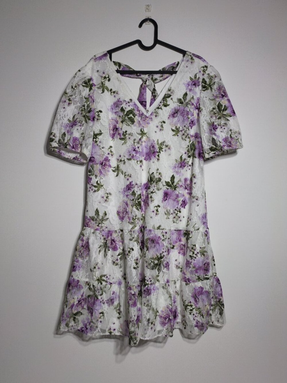 INC International Concepts Babydoll Dress Medium Floral Lace V Neck Puff Sleeve